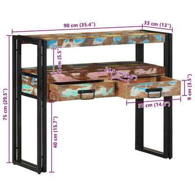 Konsolipöytä hyllyllä Theonia 90x33x75cm (uusiokäytetty puu)