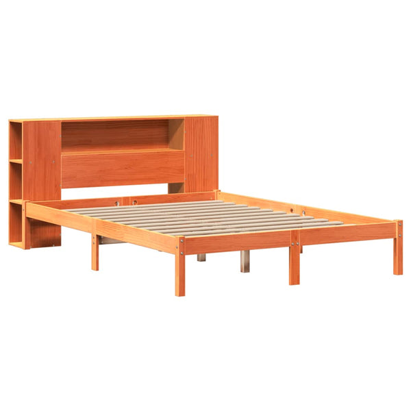 Sänky kirjahyllyllä ei patjaa vahanrusk. 135x190 cm täysi mänty