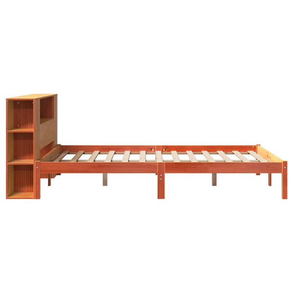 Sänky kirjahyllyllä ei patjaa vahanrusk. 135x190 cm täysi mänty