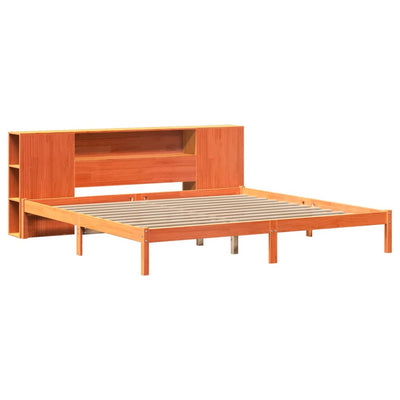 Sänky kirjahyllyllä ei patjaa vahanrusk. 200x200 cm täysi mänty