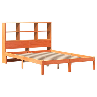 Sänky kirjahyllyllä ei patjaa vahanrusk. 135x190 cm täysi mänty