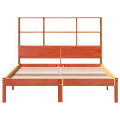 Sänky kirjahyllyllä ei patjaa vahanrusk. 135x190 cm täysi mänty
