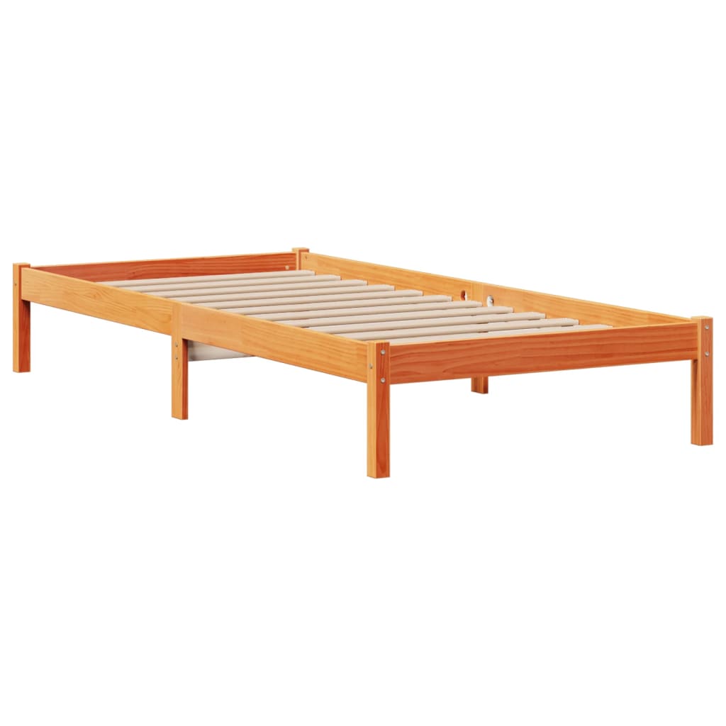 Vahanruskea sänky/kirjahylly ilman patjaa Madalin 75x190cm (mänty)