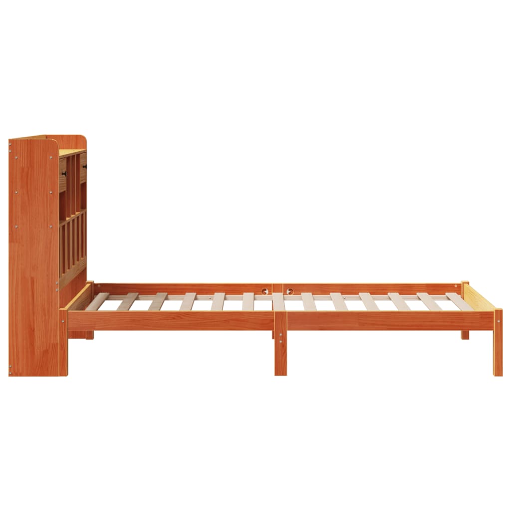 Vahanruskea sänky/kirjahylly ilman patjaa Madalin 75x190cm (mänty)
