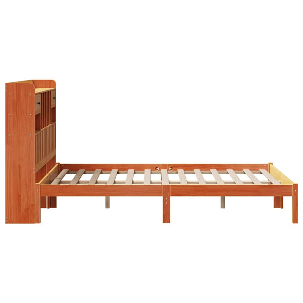 Sänky kirjahyllyllä ei patjaa vahanrusk. 135x190 cm täysi mänty