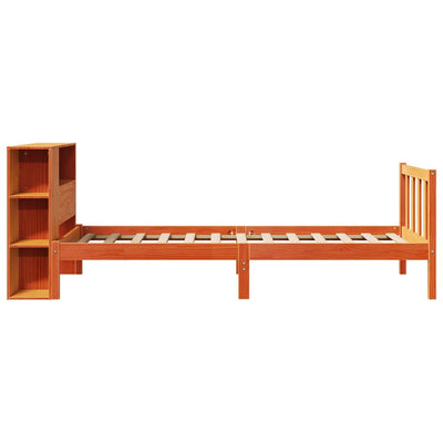 Sänky/kirjahylly ilman patjaa vahanruskea 75x190 cm täysi mänty
