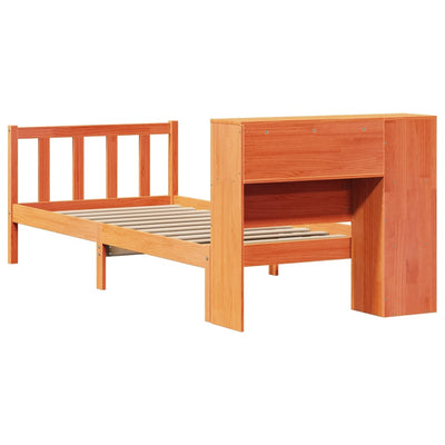 Sänky/kirjahylly ilman patjaa vahanruskea 75x190 cm täysi mänty