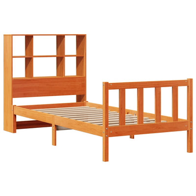 Sänky/kirjahylly ilman patjaa vahanruskea 75x190 cm täysi mänty