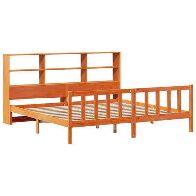 Sänky kirjahyllyllä ei patjaa vahanrusk. 200x200 cm täysi mänty