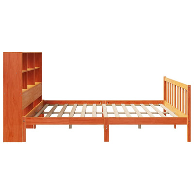 Sänky kirjahyllyllä ei patjaa vahanrusk. 200x200 cm täysi mänty