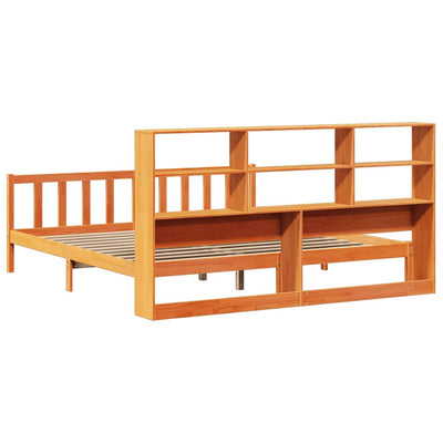 Sänky kirjahyllyllä ei patjaa vahanrusk. 200x200 cm täysi mänty