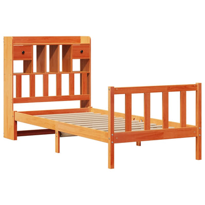 Sänky/kirjahylly ilman patjaa vahanruskea 75x190 cm täysi mänty
