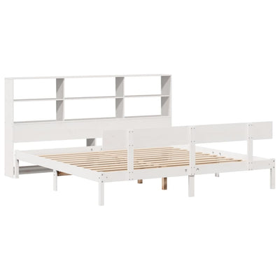 Sänky kirjahyllyllä ei patjaa valkoinen 200x200 cm täysi mänty