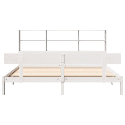 Sänky kirjahyllyllä ei patjaa valkoinen 200x200 cm täysi mänty