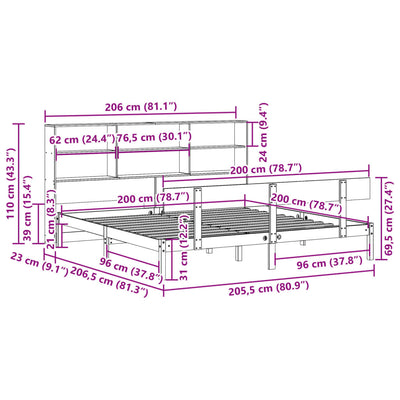 Sänky kirjahyllyllä ei patjaa valkoinen 200x200 cm täysi mänty