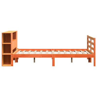 Sänky kirjahyllyllä ei patjaa vahanrusk. 140x190 cm täysi mänty