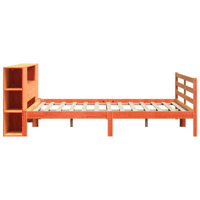 Sänky kirjahyllyllä ei patjaa vahanrusk. 200x200 cm täysi mänty