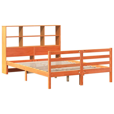 Sänky kirjahyllyllä ilman patjaa vahanrusk 140x190 cm täysi puu