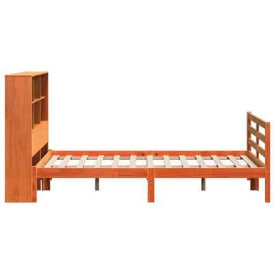 Sänky kirjahyllyllä ilman patjaa vahanrusk 140x190 cm täysi puu