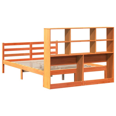 Sänky kirjahyllyllä ilman patjaa vahanrusk 140x190 cm täysi puu
