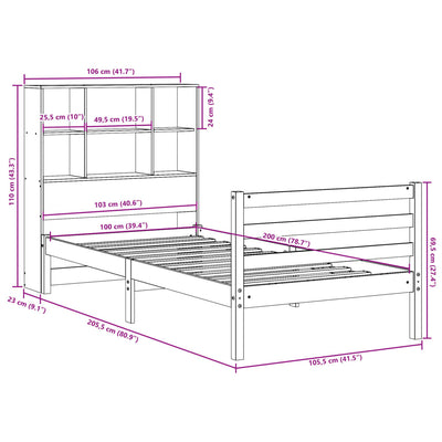Vahanrusk sänky kirjahyllyllä ilman patjaa Vanghele 100x200cm (puu)