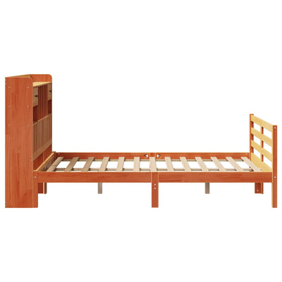 Sänky kirjahyllyllä ei patjaa vahanrusk. 135x190 cm täysi mänty
