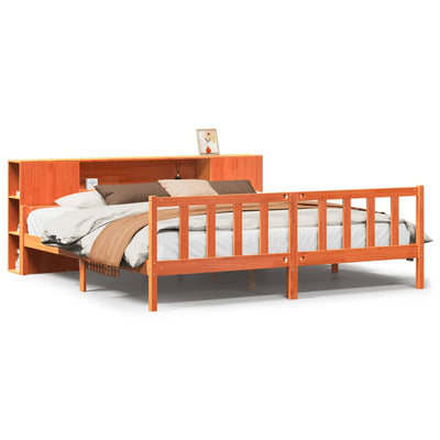 Sänky kirjahyllyllä ilman patjaa vahanrusk 180x200 cm täysi puu