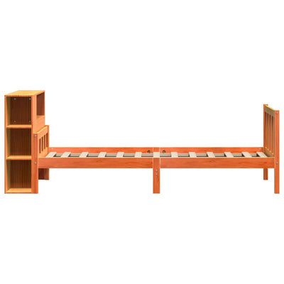 Sänky/kirjahylly ilman patjaa vahanruskea 75x190 cm täysi puu