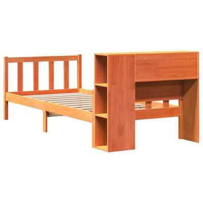 Sänky/kirjahylly ilman patjaa vahanruskea 75x190 cm täysi puu