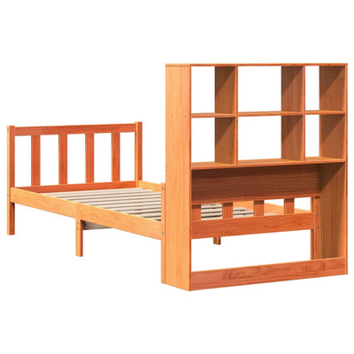 Sänky/kirjahylly ilman patjaa vahanruskea 75x190 cm täysi puu