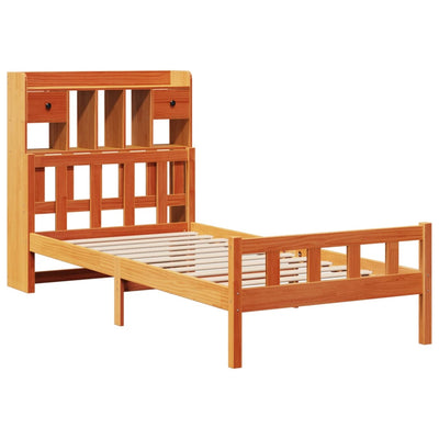 Sänky/kirjahylly ilman patjaa vahanruskea 75x190 cm täysi mänty