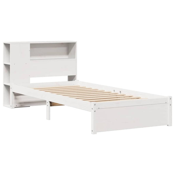 Sänky kirjahyllyllä ei patjaa valkoinen 75x190 cm täysi mänty