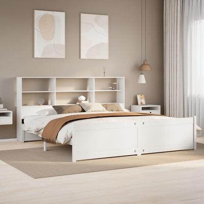 Valkoinen sänky kirjahyllyllä ei patjaa Rafa 180x200cm (mänty)