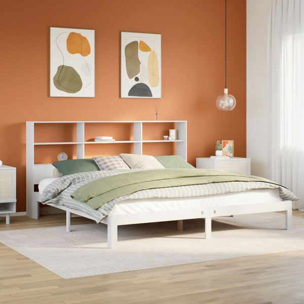 Sänky kirjahyllyllä ei patjaa valkoinen 180x200 cm täysi mänty