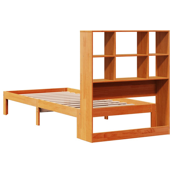 Sänky/kirjahylly ilman patjaa vahanruskea 75x190 cm täysi mänty