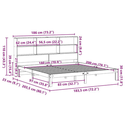 Vahanrusk sänky kirjahyllyllä ei patjaa Cioarca 180x200cm (mänty)