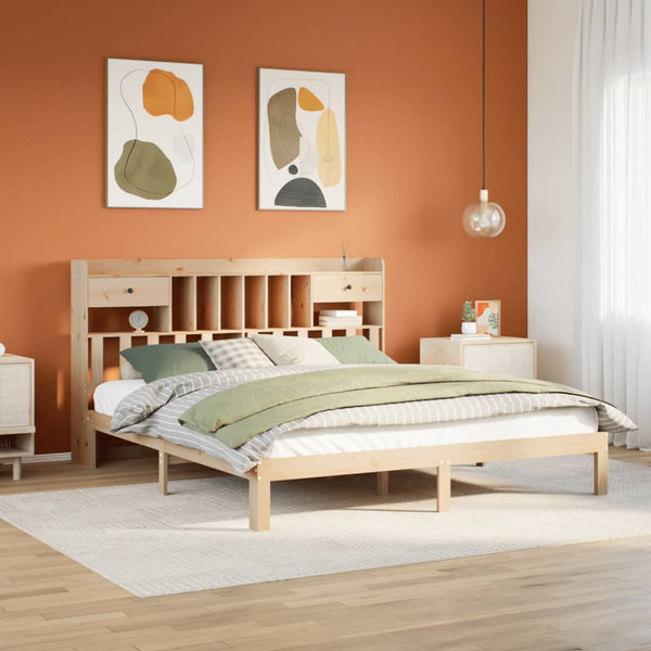 Sänky kirjahyllyllä ilman patjaa 180x200 cm täysi mänty