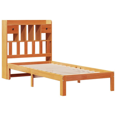Sänky/kirjahylly ilman patjaa vahanruskea 75x190 cm täysi mänty