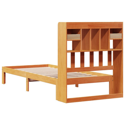 Sänky/kirjahylly ilman patjaa vahanruskea 75x190 cm täysi mänty