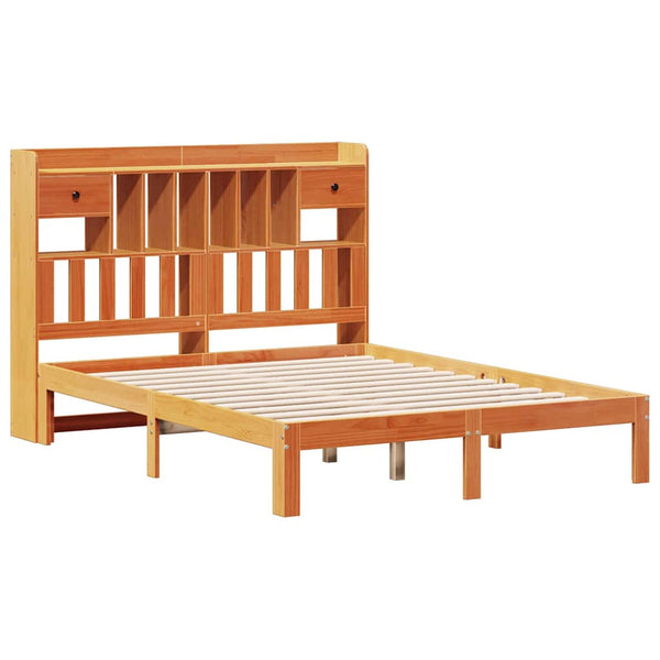 Sänky kirjahyllyllä ei patjaa vahanrusk. 135x190 cm täysi mänty