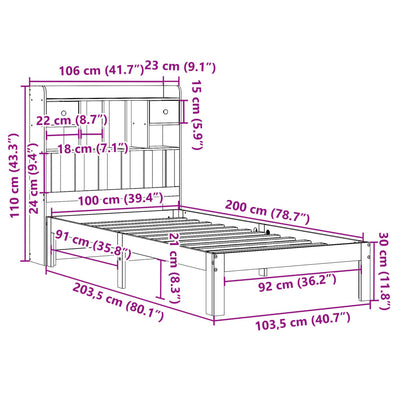 Vahanruskea sänky/kirjahylly ei patjaa Adinele 100x200cm (mänty)