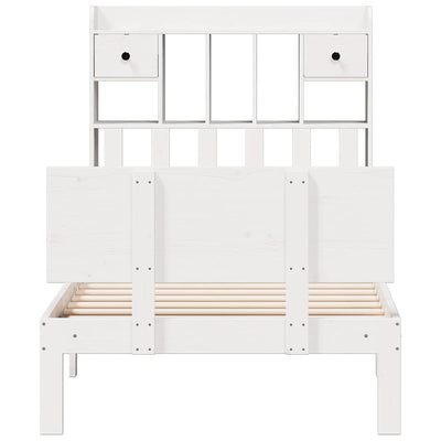 Sänky kirjahyllyllä ei patjaa valkoinen 75x190 cm täysi mänty