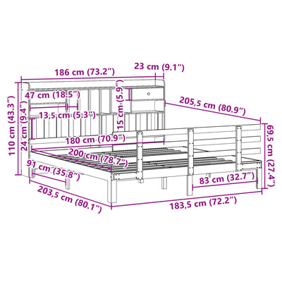 Valkoinen sänky kirjahyllyllä ei patjaa Krakovszki 180x200cm (mänty)