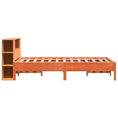 Sänky kirjahyllyllä ei patjaa vahanrusk. 135x190 cm täysi mänty