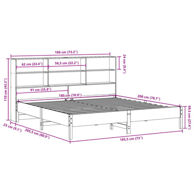 Vahanrusk sänky kirjahyllyllä ei patjaa Fleisch 180x200cm (mänty)