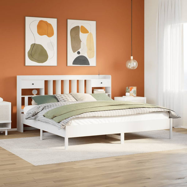 Sänky kirjahyllyllä ei patjaa valkoinen 180x200 cm täysi mänty