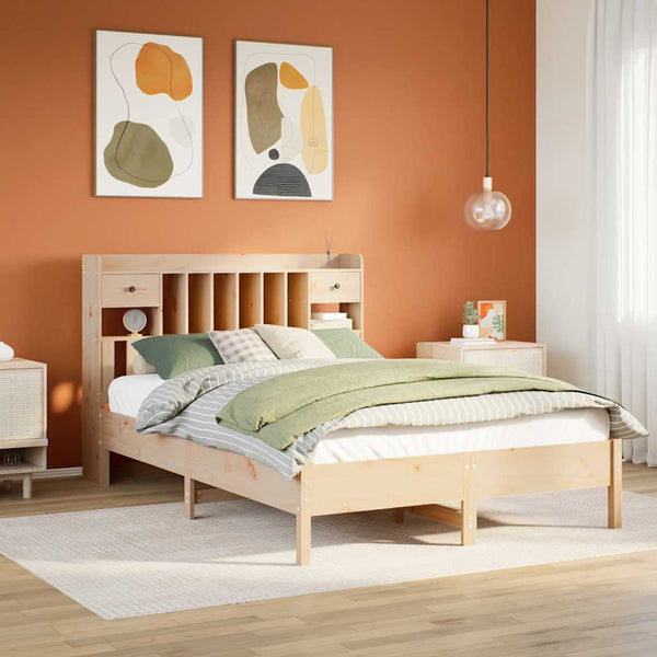 Sänky kirjahyllyllä ilman patjaa 135x190 cm täysi mänty