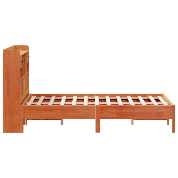 Sänky kirjahyllyllä ei patjaa vahanrusk. 135x190 cm täysi mänty