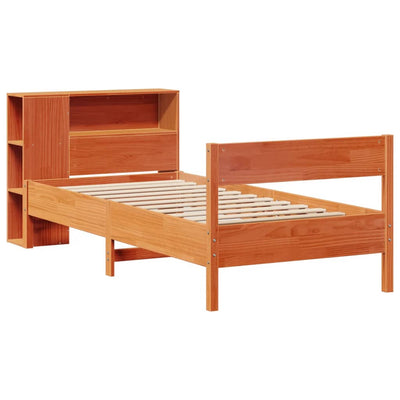 Sänky/kirjahylly ilman patjaa vahanruskea 75x190 cm täysi mänty