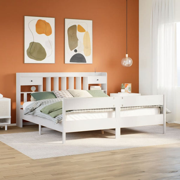 Sänky kirjahyllyllä ei patjaa valkoinen 180x200 cm täysi mänty